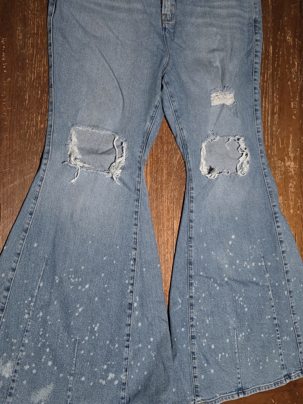 Womens Light Blue Distressed Flared Jeans
